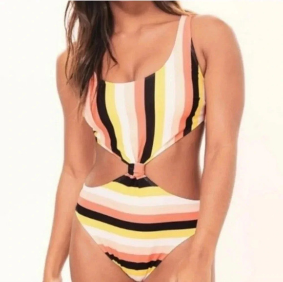 NWOT Abercrombie & Fitch Stripe Front Knot Cheekini One Piece Tapered Swimsuit - Picture 1 of 14